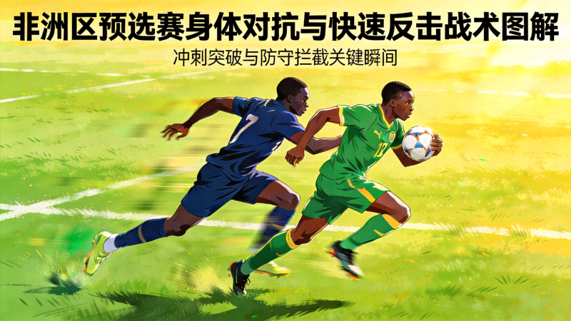 非洲区预选赛身体对抗与快速反击战术图解，展示球员冲刺与身体接触瞬间