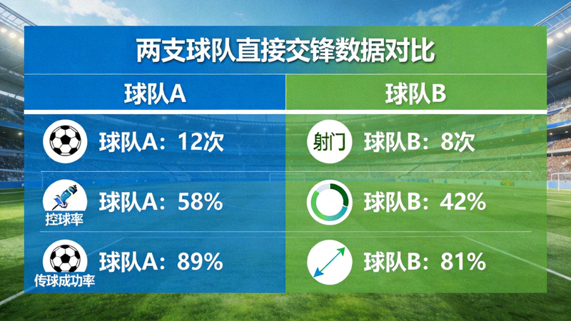 两支球队直接交锋数据对比，包括射门、控球、传球成功率等详细指标