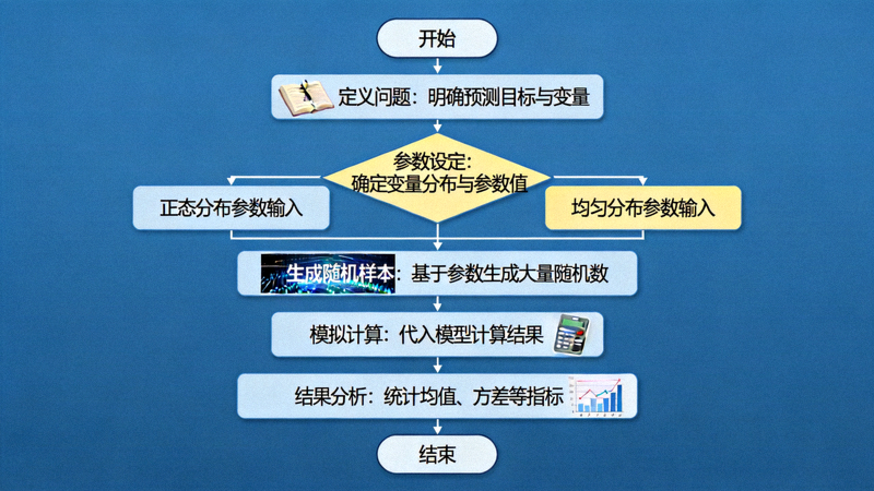 蒙特卡洛模拟流程图，展示预测生成步骤
