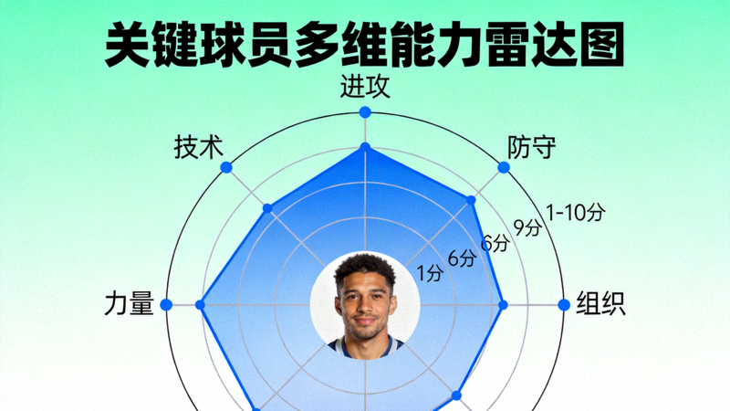 关键球员多维能力雷达图，展示进攻、防守、组织等指标